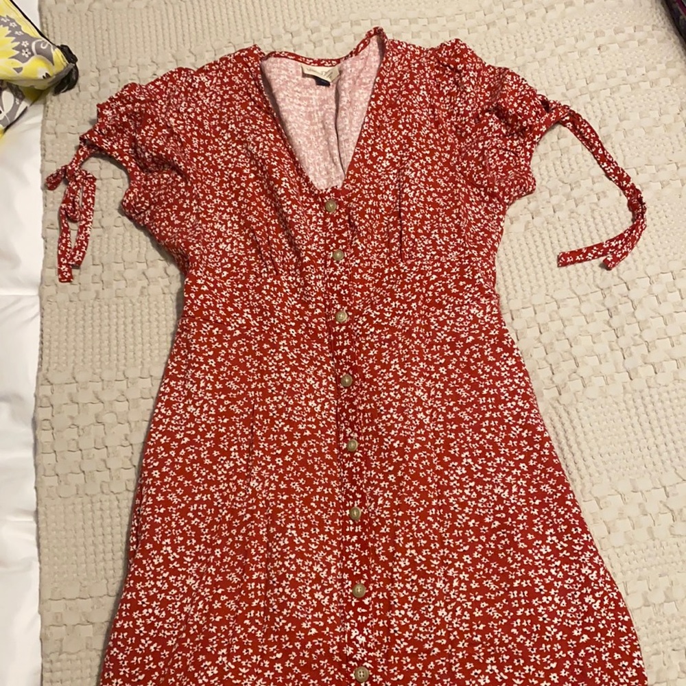 Red small floral patterned midi dress